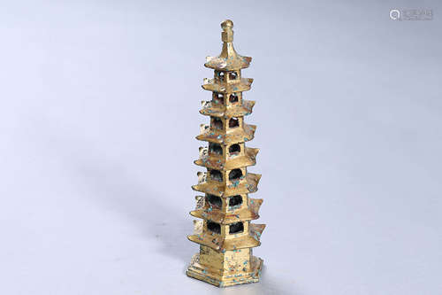 A Gilt Bronze Hexagonal Stupa