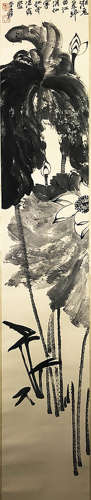 A Chinese Lotus Group Painting Paper Scroll, Zhang Daqian Ma...