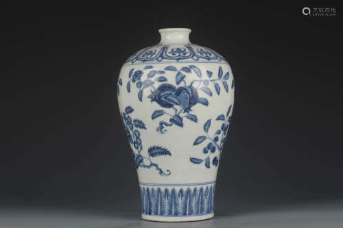 A Blue And White Fruits And Leaf Meiping Vase
