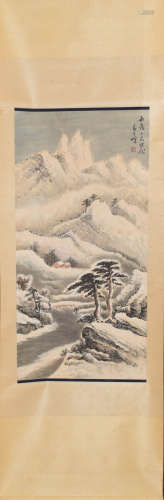 A Chinese Snow Scenery Painting Paper Scroll, Gao Qifeng Mar...