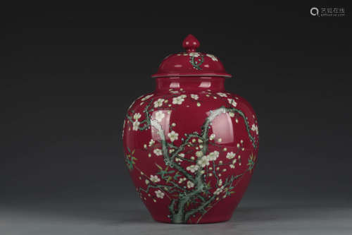 A Rouge-Red Glaze And Famille Rose Floral Tea Caddy