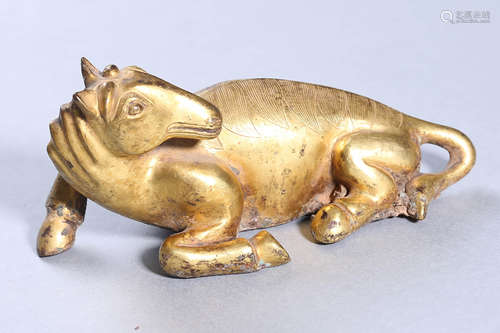 A Gilt Bronze Lying Horse Ornament