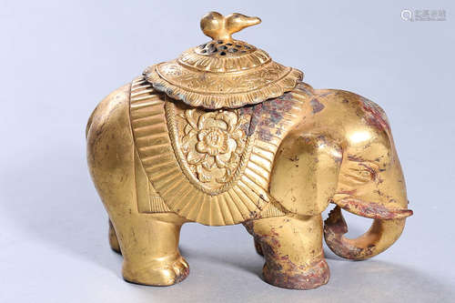 A Gilt Bronze Elephant Incense Burner