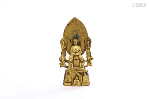 A Gilt Bronze Buddha With Halo