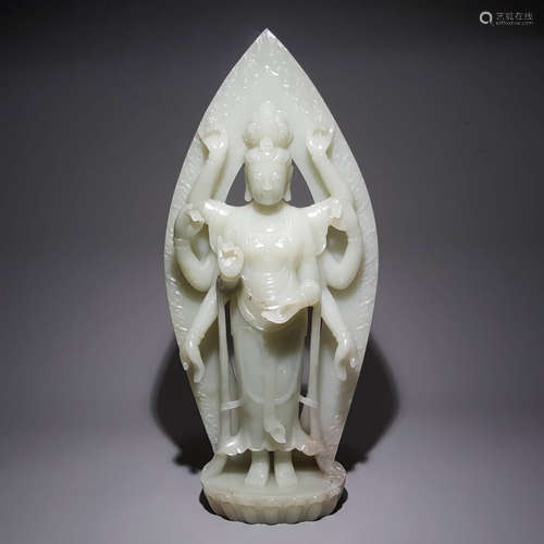 A Carved Hetian Jade Thousand-Handed Avalokitesvara