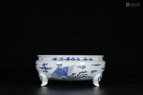 A Blue And White Phoenix Incense Burner