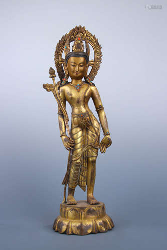 A Gilt Bronze Statue Of Manjushri