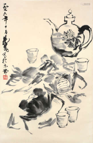 A Chinese Autumn Life Painting Paper Scroll, Huang Zhou Mark