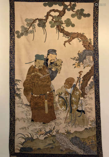 A Chinese Silk Kesi Immortals Embroidered Panel