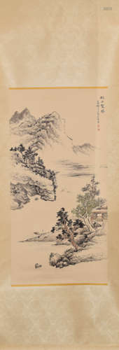 A Chinese Autumn Scenery Painting Paper Scroll, Wu Xizeng Ma...