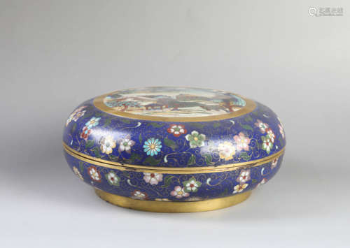 A Cloisonne Enamel Landscape Handy Box And Cover