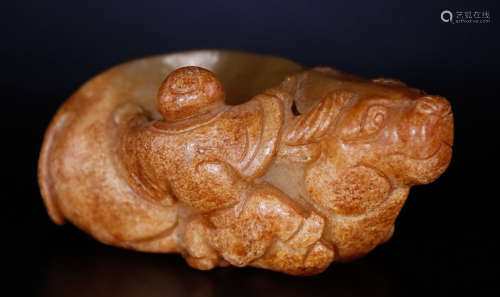 ANTIQUE JADE CARVED CATTLE WITH CHILD PENDANT