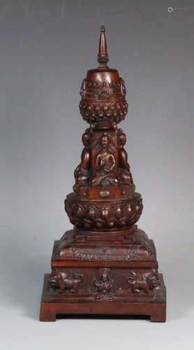 TIBETAN CHENXIANG WOOD CARVED PAGODA