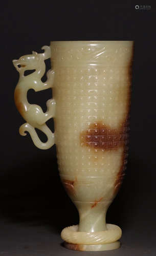 HETIAN JADE CARVED DRAGON PATTER CUP