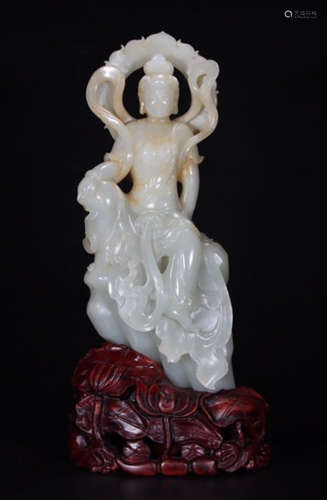 HETIAN JADE CARVED GUANYIN BUDDHA STATUE