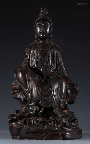 BAMBOO CARVED GUANYIN BUDDHA STATUE