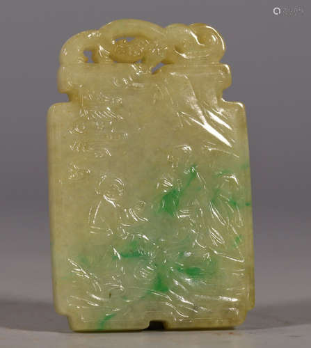 JADEITE CARVED FIGURE STORY PATTERN DRAGON TABLET