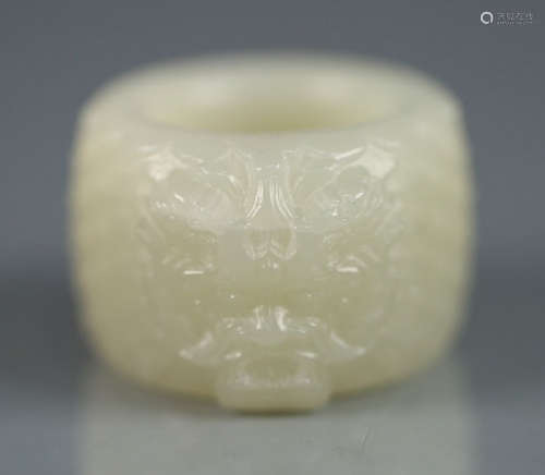 HETIAN JADE CARVED DRAGON PATTERN FINGER RING