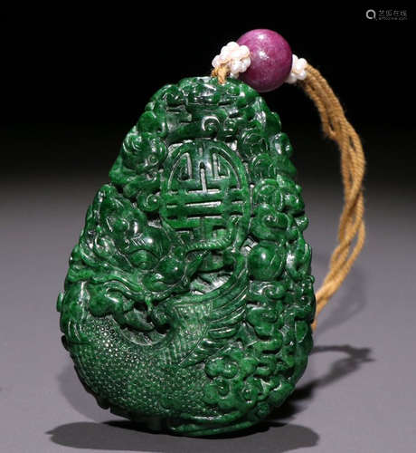 JADEITE CARVED PHOENIX PATTERN PENDANT