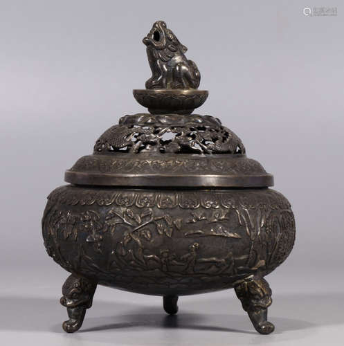 SILVER CAST LANDSCAPE PATTERN BEAST CENSER