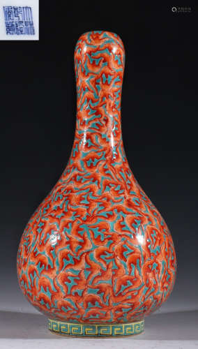 ALUM RED GLAZE AUSPICIOUS VASE