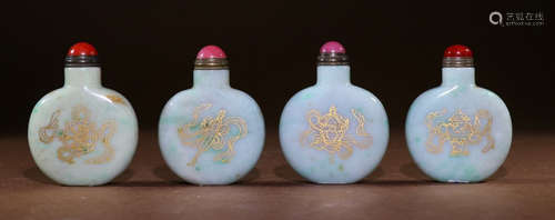 JADEITE CARVED SNUFF BOTTLES SET