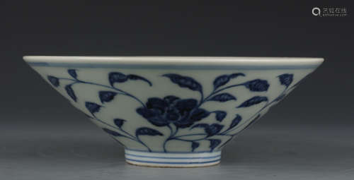 BLUE WHITE GLAZE FLOWER PATTERN BOWL