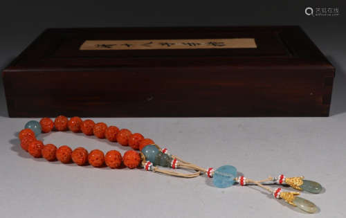 RED AGATE CARVED BRACELET WITH 18 BEADS