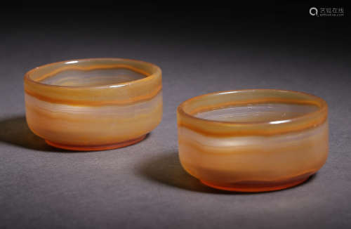 AGATE CARVED CUPS PAIR