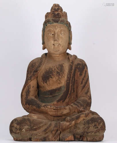 WOOD CARVED GUANYIN BUDDHA STATUE