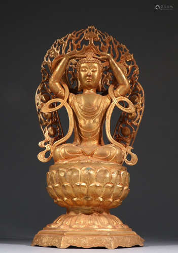 GILT BRONZE CAST GUANYIN BUDDHA STATUE