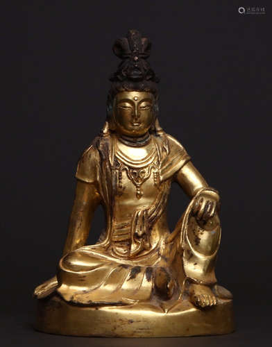 GILT BRONZE CAST GUANYIN BUDDHA STATUE