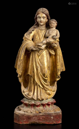 PAINTED WOOD MADONNA WITH CHILD Indo-Portuguese,