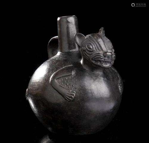 A BLACK CERAMIC ZOOMORPHIC VESSEL Peru, Chimu …