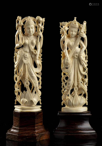 TWO IVORY SCULPTURES OF DEITIES India, early 20th