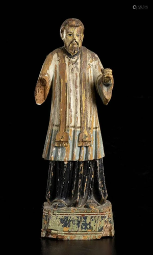 A PAINTED WOOD SAINT FRANCIS XAVIER Indo-Portuguese,