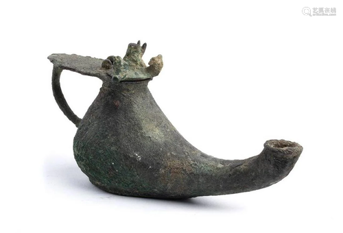 A BRONZE OIL LAMP, CHERAGH Iran, Khorasan, 12th â€“