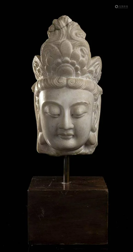 A MARBLE HEAD OF A BODHISATTVA China, probably Ming