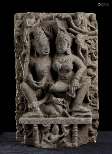 A STONE RELIEF WITH UMA-MAHESHVARA Northern India,