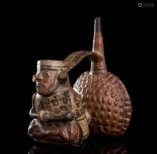 A PAINTED CERAMIC DOUBLE ANTHROPOMORPHIC VESSEL Peru,