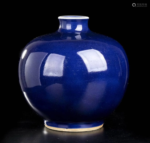 A BLUE GLAZED PORCELAIN GLOBULAR JAR China, 20th