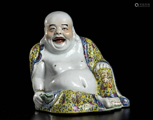 A POLYCHROME PORCELAIN SEATED BUDAI China, 20th