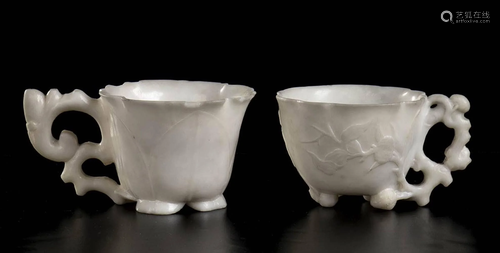 TWO CARVED WHITE STONE CUPS China, Qing dynasty