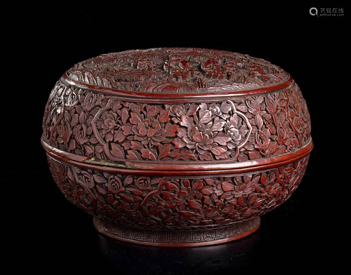 A CARVED RED LACQUER CIRCULAR BOX AND COVER China,