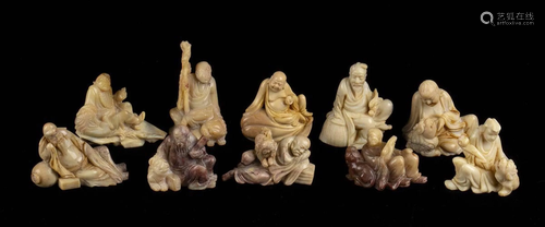 TEN SOAPSTONE CARVINGS OF DEITIES China, Qing dynasty,