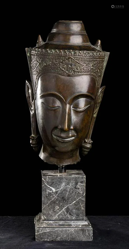 A BRONZE BUDDHA HEAD Thailand, Ayutthaya style,