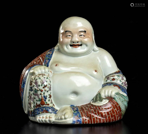 A POLYCHROME PORCELAIN SEATED BUDAI China, 20th