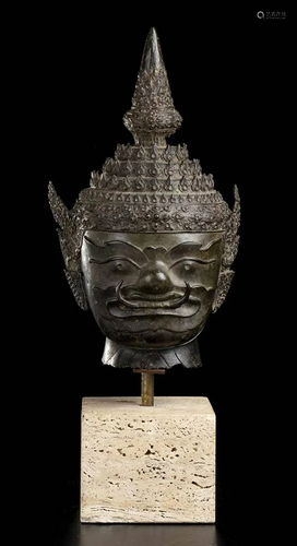 A BRONZE YAKSHA DEMON HEAD Thailand, Ayutthaya period,