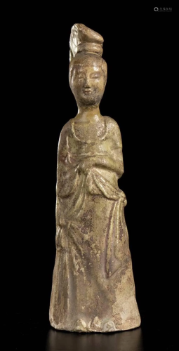 A GLAZED CERAMIC FEMALE FIGURE China, Tang dynasty