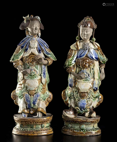 TWO GLAZED SHIWAN CERAMIC FIGURES China, early 20th